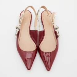 Dior Red Patent Leather J'Adior Slingback Flats Size 37