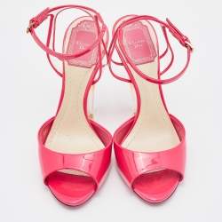 Dior Bright Pink Patent Leather and PVC Ankle Strap Sandals Size 35