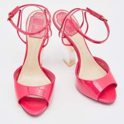 Dior Bright Pink Patent Leather and PVC Ankle Strap Sandals Size 35