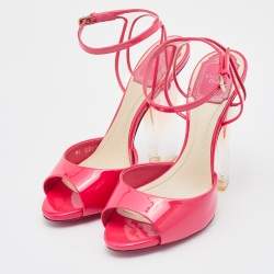 Dior Bright Pink Patent Leather and PVC Ankle Strap Sandals Size 35
