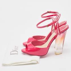 Dior Bright Pink Patent Leather and PVC Ankle Strap Sandals Size 35