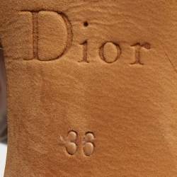 Pre Owned Dior Metallic Gold/Beige Leather and Satin Platform Ankle Strap Sandals Size 36