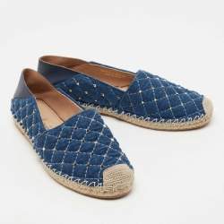 Pre Owned Valentino Blue Demin Espadrille Flats Size 40 