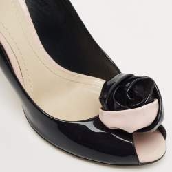 Dior Navy Blue Patent Leather Rose Peep Toe Pumps Size 40.5