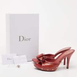 Pre Owned Dior Pink Patent Leather Bow Studded Open Toe Slide Sandals Size 41