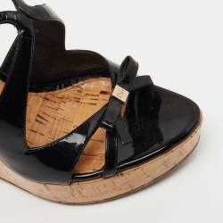 Dior Black Patent Wedge Ankle Strap Sandals Size 38.5