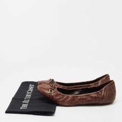 Pre Owned Dior Brown Cannage Leather Bow Ballet Flats Size 38