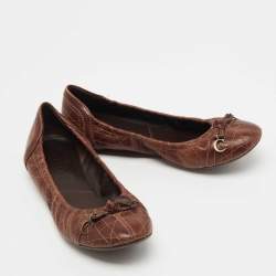 Pre Owned Dior Brown Cannage Leather Bow Ballet Flats Size 38