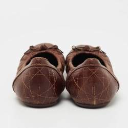 Pre Owned Dior Brown Cannage Leather Bow Ballet Flats Size 38