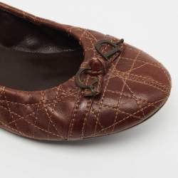 Pre Owned Dior Brown Cannage Leather Bow Ballet Flats Size 38