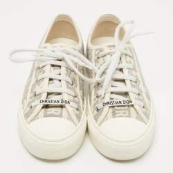 Pre Owned Dior Off White/Grey Oblique Canvas Walk'n'Dior Sneakers Size 40
