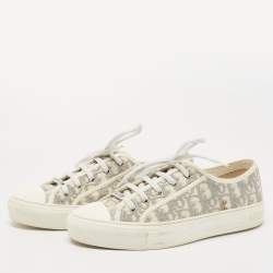 Pre Owned Dior Off White/Grey Oblique Canvas Walk'n'Dior Sneakers Size 40