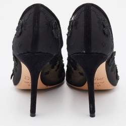 Dior Black Fabric Applique Embroidered Accent Pointed Toe Pumps Size 37