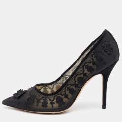 Dior Black Fabric Applique Embroidered Accent Pointed Toe Pumps Size 37