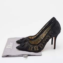 Dior Black Fabric Applique Embroidered Accent Pointed Toe Pumps Size 37