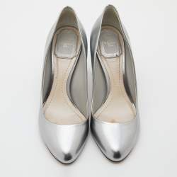 Dior Silver Leather Microcannage Block Heel Pumps Size 36