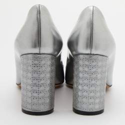 Dior Silver Leather Microcannage Block Heel Pumps Size 36
