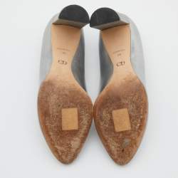 Dior Silver Leather Microcannage Block Heel Pumps Size 36