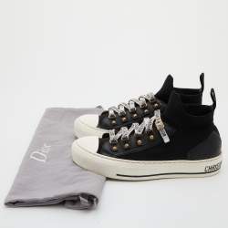 Dior Black/White Technical Knit and Leather Walk'n'Dior High Top Sneakers Size 36
