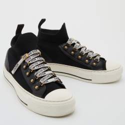 Dior Black/White Technical Knit and Leather Walk'n'Dior High Top Sneakers Size 36