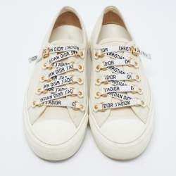 Pre Owned Dior White Canvas Walk'n'Dior Low Top Sneakers Size 36.5