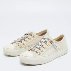 Pre Owned Dior White Canvas Walk'n'Dior Low Top Sneakers Size 36.5