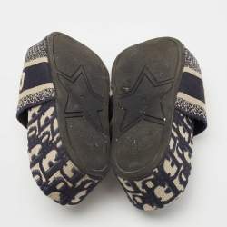 Dior Navy Blue/White Canvas Oblique Embroid D-way Slides Size 35