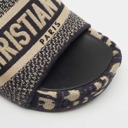 Dior Navy Blue/White Canvas Oblique Embroid D-way Slides Size 35