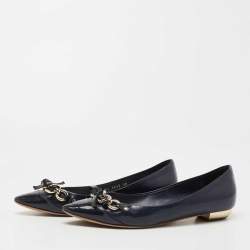 Pre Owned Dior Two Tone Patent and Leather Chain Detail Bow Ballet Flats Size 38