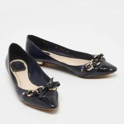 Pre Owned Dior Two Tone Patent and Leather Chain Detail Bow Ballet Flats Size 38
