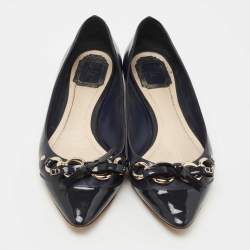 Pre Owned Dior Two Tone Patent and Leather Chain Detail Bow Ballet Flats Size 38