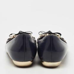Pre Owned Dior Two Tone Patent and Leather Chain Detail Bow Ballet Flats Size 38