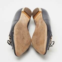 Pre Owned Dior Two Tone Patent and Leather Chain Detail Bow Ballet Flats Size 38