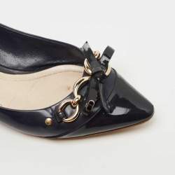 Pre Owned Dior Two Tone Patent and Leather Chain Detail Bow Ballet Flats Size 38