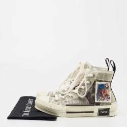 Pre Owned Dior Grey Mesh and PVC B23 High Top Sneakers Size 36