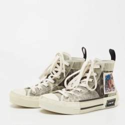 Pre Owned Dior Grey Mesh and PVC B23 High Top Sneakers Size 36