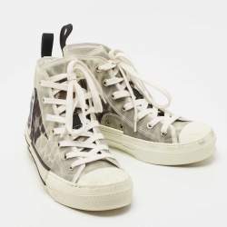 Pre Owned Dior Grey Mesh and PVC B23 High Top Sneakers Size 36