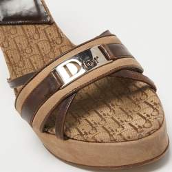Dior Beige/Brown Leather and Suede Ankle Strap Sandals Size 39