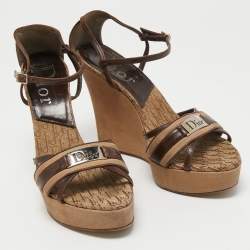 Dior Beige/Brown Leather and Suede Ankle Strap Sandals Size 39
