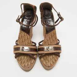 Dior Beige/Brown Leather and Suede Ankle Strap Sandals Size 39
