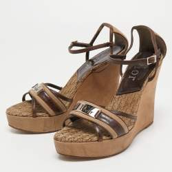 Dior Beige/Brown Leather and Suede Ankle Strap Sandals Size 39
