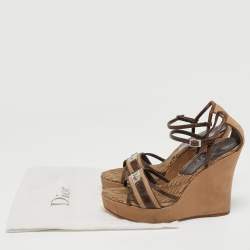 Dior Beige/Brown Leather and Suede Ankle Strap Sandals Size 39