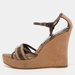 Dior Beige/Brown Leather and Suede Ankle Strap Sandals Size 39
