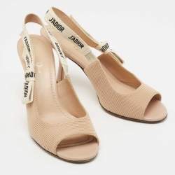 Dior Beige Fabric Jadior Peep Toe Slingback Pumps Size 40