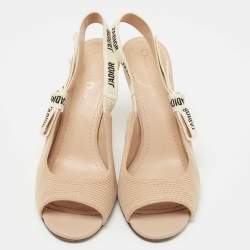 Dior Beige Fabric Jadior Peep Toe Slingback Pumps Size 40