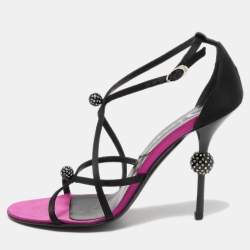  Christian Dior Black Satin Crystal Embellished Strappy Sandals Size 36.5