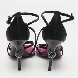  Christian Dior Black Satin Crystal Embellished Strappy Sandals Size 36.5