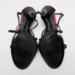  Christian Dior Black Satin Crystal Embellished Strappy Sandals Size 36.5