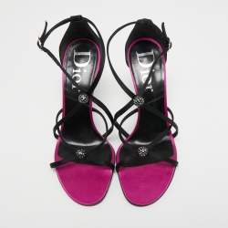  Christian Dior Black Satin Crystal Embellished Strappy Sandals Size 36.5