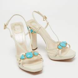 Dior Cream Leather Studded Slingback Sandals Size 40.5